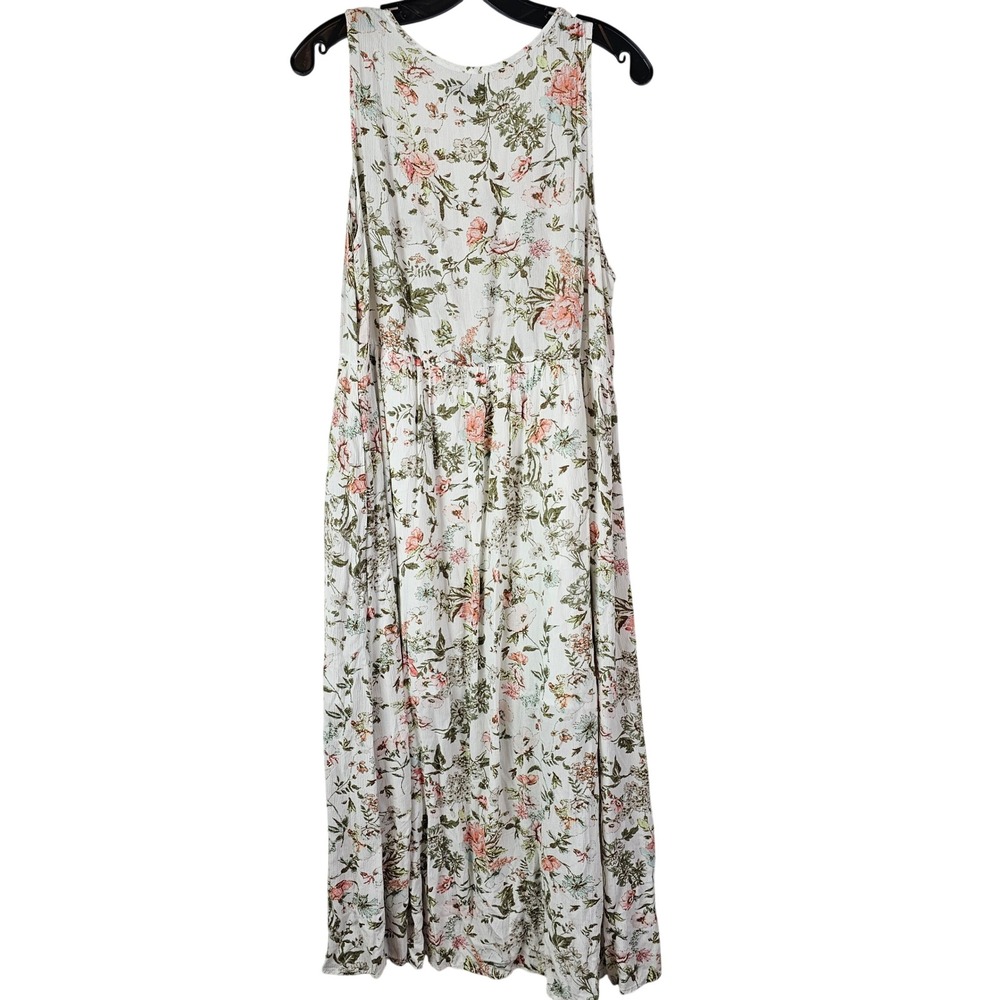 Frye Floral Sleeveless Button Front Midi Dress White Pink Large Cottagecore Boho